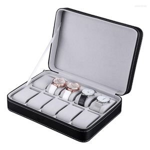 Watch Boxes Box 6/10/12 Slots PU Leather Zipper Jewelry Display Flannel Liner Organizer Portable Storage Case