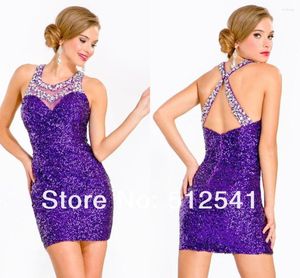 Party Dresses Purple Halter Girl Cocktail Tierd Beading Crystal Top Plus Size Homecoming Ans Graduate Dress