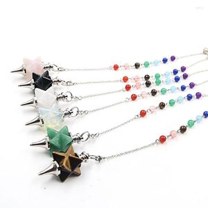 Pendant Necklaces Silver Plated Merkaba Star Point Green Aventurine Pendulum Healing Chakra Tiger Eye Stone Metaphysical Jewelry