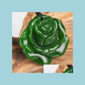 Pendant Necklaces New Natural Jade China Green White Pendant Necklace Amet Lucky Roses Flowers Statue Collection Summer Ornaments Zxc Dhvin