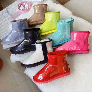 Snow Boots 2022 transparent jelly Men's and women's new winter fur integrated short tube bright face warm boots large