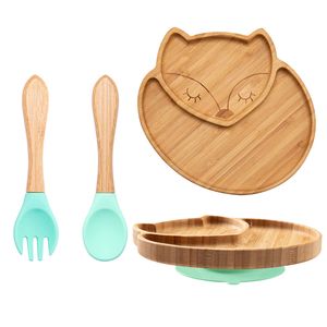 Cups Dishes Utensils 1set Baby Feeding Bowl Dinner Plate Cartoon Sheep Bamboo Kids Dinnerware With Silicone Suction Cup Wooden Fork Spoo 221104