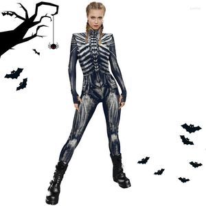 Dwuczęściowe spodnie dla kobiet szkielet bodysuit halloweenowy druk Cosplay 3D Form Form Form Drukuj