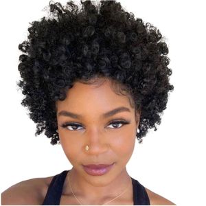 Pixie Cut Wig Remy Ingen spets främre peruk kort afro lockigt mänskligt hår full maskin peruk för kvinnor