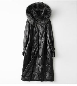 女性用革本物のラムジャケットxロングレディースダウンコート毛皮のエッジシープスキン卸売小売OEM