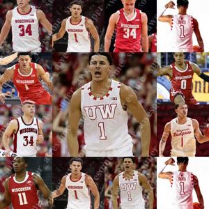 stitched NCAA Wisconsin Badgers Basketball Jersey Johnny Davis Brad Davison Tyler Wahl Steven Crowl Chucky Hepburn Lorne Bowman II Jahcobi Neath Ben