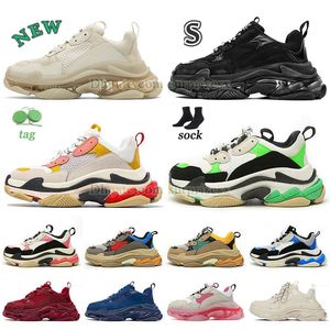 Triple S Mens Women Running Shoes Luxury Quality All Beige Vintag Full Black Clear Sole 2.0 Spets Up Platforms Sneakers Outdoor Sport Trianer Pine Lukcy Green Pink Red