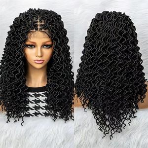 9x6 Lace Box Braid Wigs Deep Wave Deep Synthetic Lace Frontal Wig que parece real BZ9