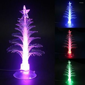 Noel Süslemeleri Led Fiber Ağacı 7 Renkleri Topper Yıldızlı Aydınlık USB Güç Tatil Dekorasyon Emme Kupası Ev Partisi Yatak Odası