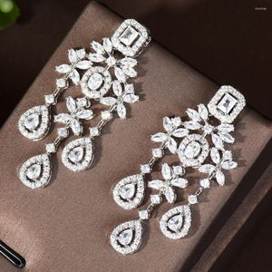 Dangle Earrings HIBRIDE Clear Zirconia Fashion CZ Crystal Drop For Women Bridal Party Jewelry Gifts Pendientes Mujer Mode E-619