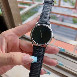 Classic Women Men Quartz Wristwatch Couple Black Genuine Leather Watches Female Male Geometric Circle Watch Glass Clock 39mm