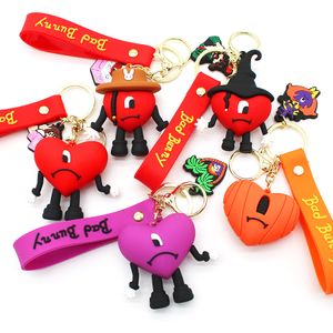 Acess￳rios de chaveiro de Halloween de borracha por atacado Pompom 3D BLM/Bad Bunny Growing Christmas Key Chain for Women Car Bag Key Ring Decoration
