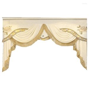 Cortina estilo europeu de luxo cachoeira valance com borlas com miçangas de margem de branque