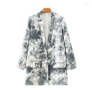 Kvinnors kostymer Autumn Women Vintage Black White Tie-Dye Single Button Print Blazer Coat Loose Casual Long Sleeve Pockets Kvinnliga ytterkl￤der