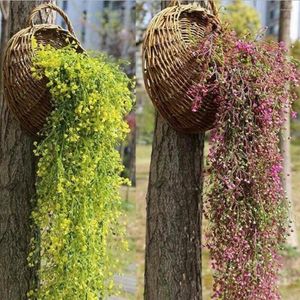 Kwiaty dekoracyjne 3D naklejki ścienne kwiaty sztuczne wiszące rośliny koszyk garnek bluszcz fałszywy winorośl tły