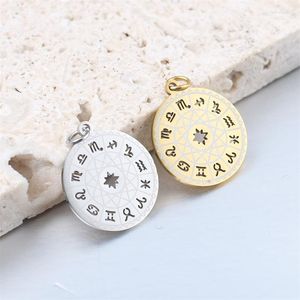 Pendant Necklaces MODAGIRL 3pcs/lot Round Hollow Zodiac Symbol Constellation Charm Compass 18K Gold Plated Stainless Steel Findings