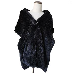 Scarves Women Winter Fur Scarf Shawl Wraps Real Rex Warm Cape Bride Wedding Party Accessories Double Sides Tight Woven Black