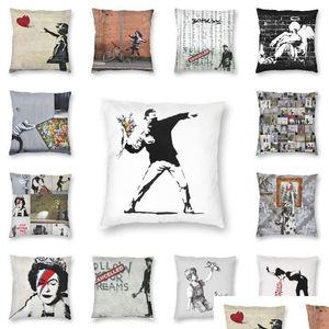 Federa per cuscino Federa di lusso Banksy Street Graffiti Throw Er Home Decor Cuscino personalizzato London Pop Art 45X45Cm Federa per divano Dr Dhrsz