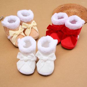 First Walkers Baby Girl Shoes Infants Anti-Slip Home Patch Color Big Bow Plush Warm Casual Party Winter Boots