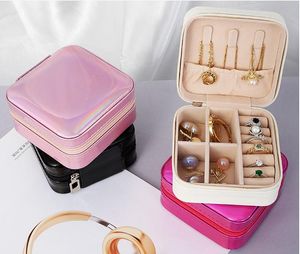 Portable Zipper PU Leather Travel Jewelry Storage Box Anelli Orecchini Collana Organizer Gift Display Case Holder Package Boxes 6 colori RRE15291