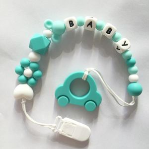 Kedjor Personligt namn Silikon Tand med nappklämmor med Car Teether -kedjehalsband för baby tuggleksaker