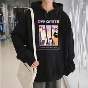 Herrtröjor koreansk stil harajuku dynamit kpop vinter varma kvinnor ullzang streetwear grafisk tröja k- stor huvtröja kvinna