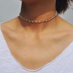 Choker 2022 Gold Color 2 Layer Necklace Fashion Opal Stone Beads For Women Jewelry Gift #247995