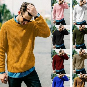 Suéteres masculinos suéter masculino 2022 Autumn Winter Manga longa cor sólida cor maconha o decote casual tops roupas