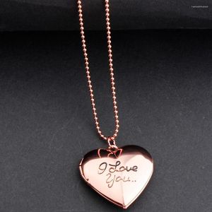 Pendant Necklaces Fashion DIY Po Lockets Charm Necklace I Love You Engraved Brass Heart Shaped Jewelry Memorial Keepsake Gift