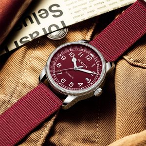 Нарученные часы Ochstin Механические мужчины часы автоматические часы Man Retro Red Leather Brusctatch Top Brand Luxury Male Fashion Clock