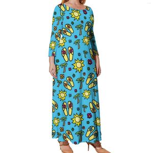 Plus Size Dresses Vacation Palm Tree Dress Abstract Summer Flip Flops Party Maxi Aesthetic Bohemia Long Print Vestidos 5XL