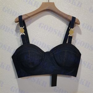 Designer-Unterwäsche, Denim-Tanktops, High-End-Sexy-Damen-BH, Metall-Logo, Damen-Cami-Top