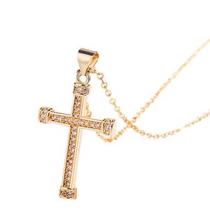 24k Gold Diamond Jesus Cross Necklace Pendant Crystal Row Necklaces Women Men Fashion Jewelry