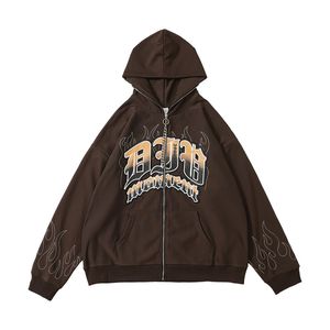 Hip Hop Hoodie Ceket Y2K Sokak Giyim Embrodiery Alev Mektubu Zip Up Kapşonlu Sweatshirt Coats Harajuku Punk Gotik Gevşek Ceketler