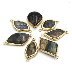 Pendant Necklaces 5pcs Irregular Natural Labradorite Stone Connectors Charms Edges Gold Plated For Earrings Bracelet Jewelry Making