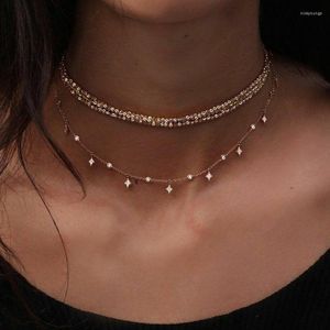 Choker Golden Chain Tassel Star Layer Necklace For Women Boho Chocker Pendants
