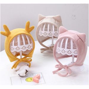 Acessórios para o cabelo Baby Antlers Hats nascidos em 0 de outum Caps de ouvido de algodão de outono 0-12 meses