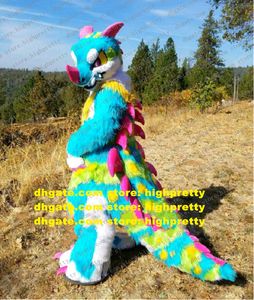 Long Fur Furry Colorful Dragon Fursuit Mascot Costume Adult Character Outfit Suit Cartoon Figure Take Group Photo zz7586