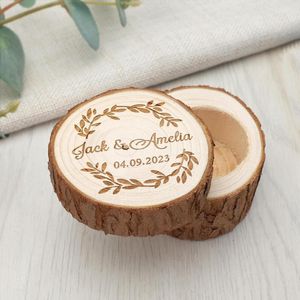 Bolsas de joalheria Proposta personalizada da caixa de anel rústico personalizado Rings de madeira Cerimônia de casamento Alternativa Cerimônia de casamento Presente para noiva