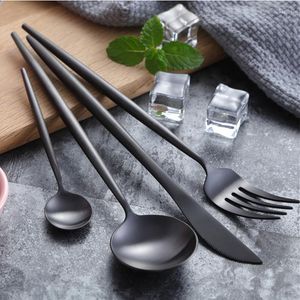 Servis uppsättningar 24st Black Christmas Cutlery Set Wedding Forks Spoons Knives Scoop 304 Rostfritt stål Silverware