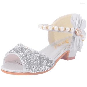 Pantaloncini Bambini Sandali principessa Bambini Ragazze Scarpe da sposa Tacchi alti Abito Papillon Argento Rosa Blu Per