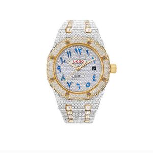 Blu New dign Japane Quartz Movement Custom Blue Arabic Number Dial Diamond Luxury wrist watch for men women jewelry 3MI7R