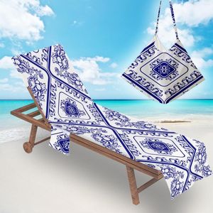 Capas de cadeira Série de porcelana azul e branca Toalhas de capa de praia portáteis portátil Lazy Lazy Batch com bolso