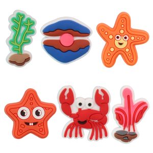 Wholesale 100Pcs PVC Sea Animal Coral Starfish Seaweed Shell Crab Shoe Charms Girls Woman Buckle Decorations For Backpack Button Clog