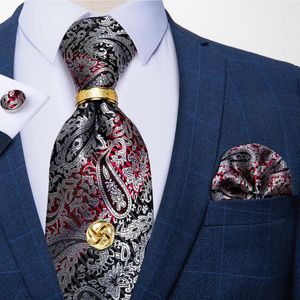 Erkekler için Bow Ties 8cm Floral Paisley Kırmızı Gümüş Siyah Kravat Hanky ​​Tie Tack Hediye Damat Gravata Corbatas Business Dibangu