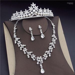 Brincos de decote Conjunto de pérolas de shinestone de luxo para mulheres pequenas tiaras coroa de casamento na noiva