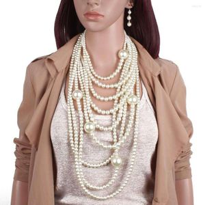 Chains European Luxury Pearl Necklace Women Multi-layers Wide Sweater Earings Jewelry Set Female Body 2022