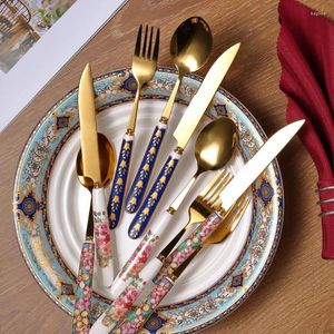 Dinnerware Define Art Gold Art Creamic Contlery Conjunto de talheres nórdicos Aço inoxidável Luxo Elegante Dinner Juegos de Vajilla Decore Home EC50CJ