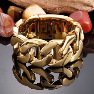 Golden Solid Miami Cuban Chain Armband Rostfritt st￥l Stort stor trottoarkedja Bangle f￶r Mens 31mm 9 tum 260 g vikt