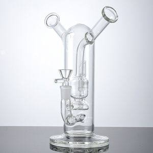 Paraspruzzi Narghilè Doppio vetro Bong Sidecar Neck Dab Rigs Oil Rig Percolatore in linea Sia erbe che concentrati con ciotola Nail Dome WP2285